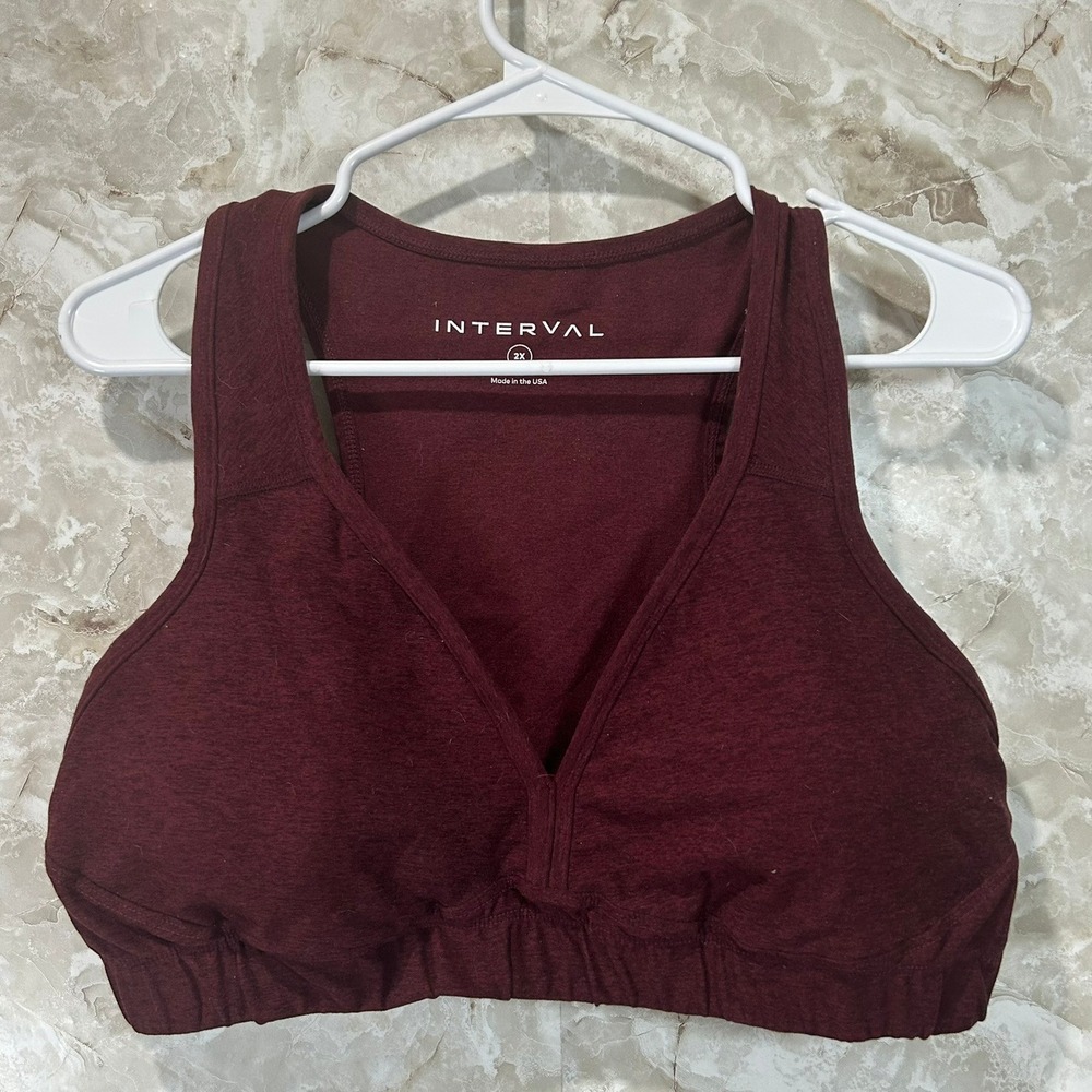 Interval Burgundy 2X Racerback Sports Bra Low Impact Athleisure Top‎